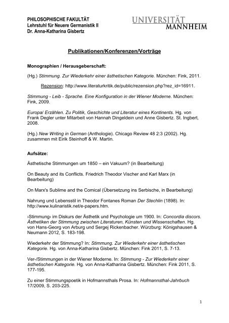 Publikationen/Konferenzen/Vorträge - Germanistik - Universität ...