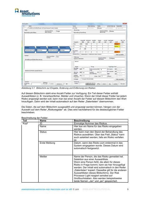 Handleiding risicomanagement tool - AssetResolutions B.V.