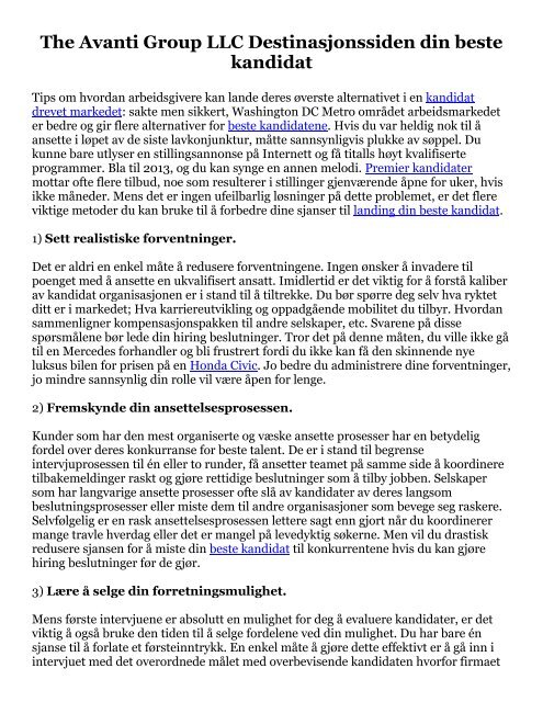 The Avanti Group LLC Destinasjonssiden din beste kandidat