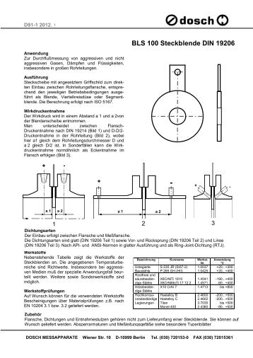 BLS 100 Steckblende DIN 19206 - Dosch Messapparate GmbH