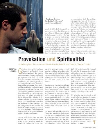Provokation und Spiritualität - Die Deutsche Bühne