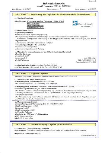 Sicherheitsdatenblatt - Sicherheitsdatenblätter - Bernd Kraft