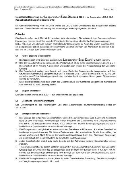 Beispiel für einen Gesellschaftsvertrag GbR