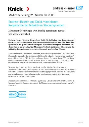 Medienmitteilung 26. November 2008 Endress+Hauser und Knick ...