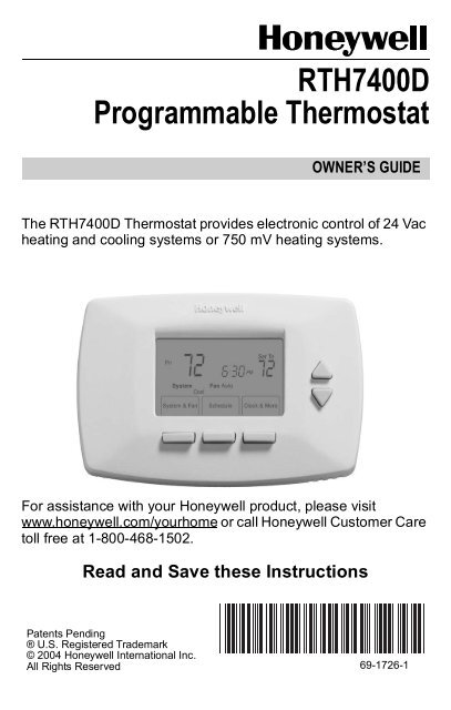 honeywell rth7400 thermostat instructions