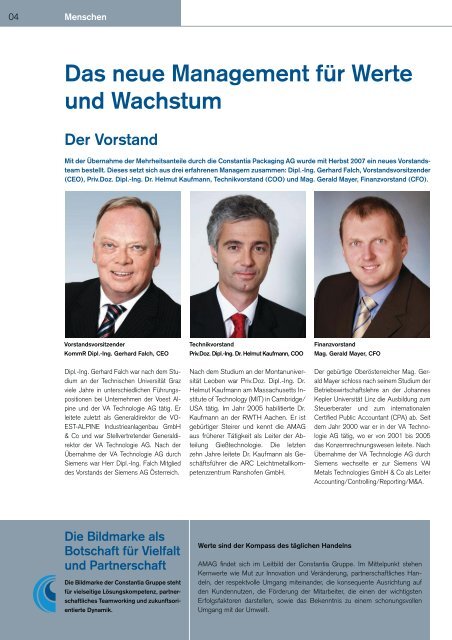 Das neue Management für Werte und Wachstum - Austria Metall AG