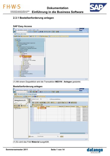 2.3.1 Lösungsdokumentation Bestellanforderung ... - SAP Training