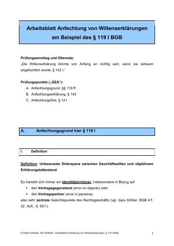 Arbeitsblatt Anfechtung von Willenserklärungen - Zivilrecht VI
