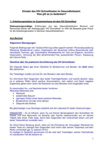 ARBEITSORGANISATION HIV-SCHNELLTESTdoc - Vak-nrw.de