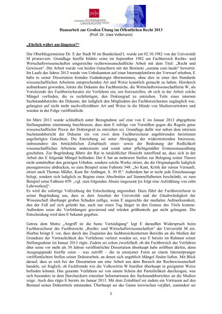 Hausarbeit zur Großen Übung im Öffentlichen Recht 2013 (Prof. Dr ...
