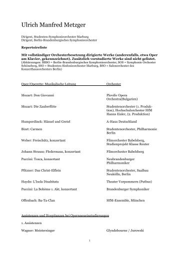 Repertoireliste als PDF - Ulrich Manfred Metzger