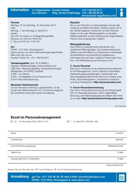 Excel im Personalmanagement - ÖPWZ