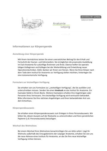 Informationen zur Körperspende - Universität Leipzig