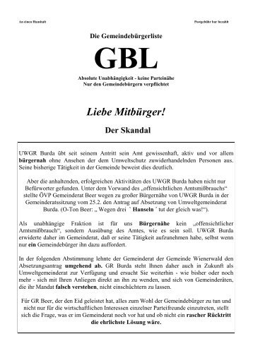 Skandal im Gemeinderat - GBL Wienerwald