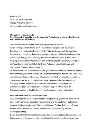 Therapie Der Neurodermitis Neue ... - Dr. Heinz Kofler
