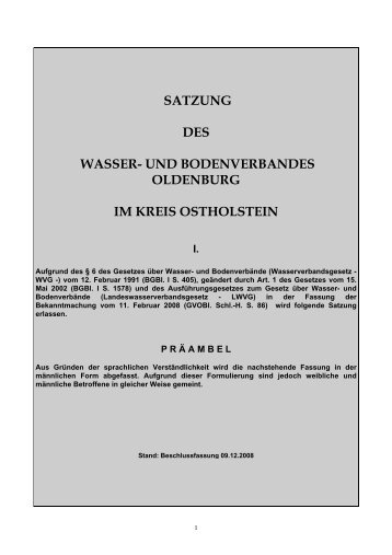 SATZUNG DES WASSER - Wasser- und Bodenverband Oldenburg