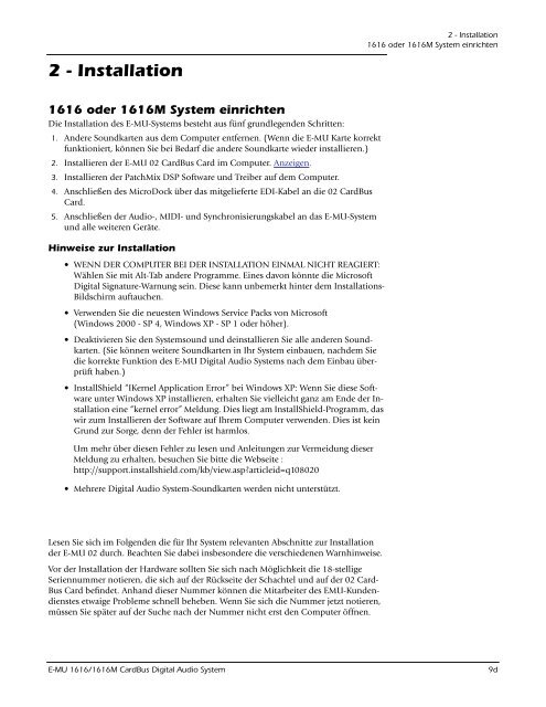 E-MU 1616/1616m CardBus Digitales Audiosystem - Creatives Site