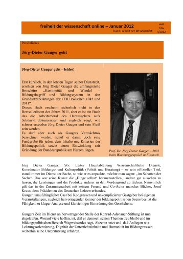 Jörg-Dieter Gauger geht - Bund Freiheit der Wissenschaft eV