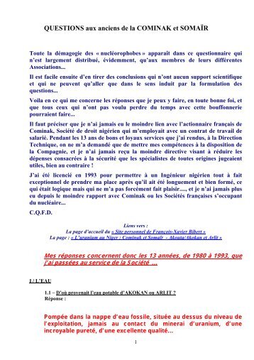 Questionnaire aux anciens de Cominak et de Somaïr