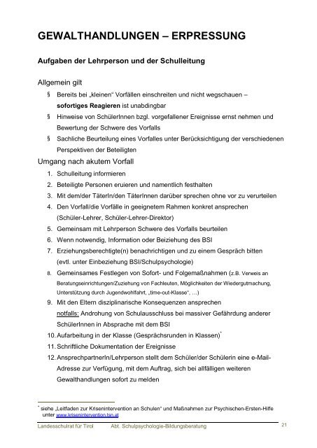 Krisenmanagement DirektorInnen - Schulpsychologie