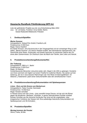 Projekte HFF-hr 2004A - Hessische Filmförderung