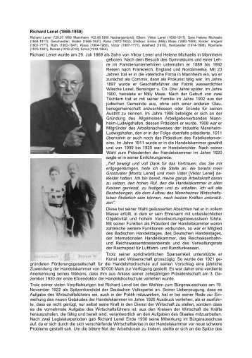 Richard Lenel (1869-1950) Richard Lenel wurde am 29. Juli 1869 ...