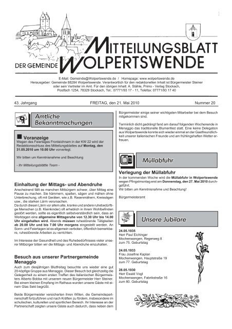 21. Mai 2010 - Gemeinde Wolpertswende