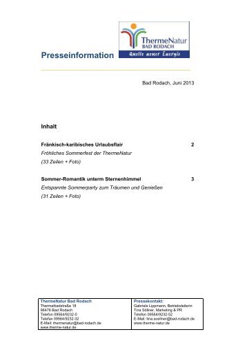 Pressedienst Juni 2013 - ThermeNatur Bad Rodach