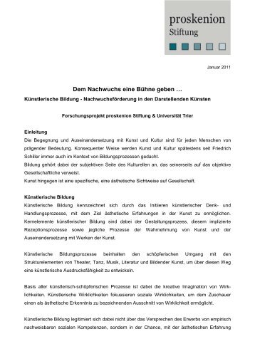 Nachwuchsförderung in den Darstellende Künsten - proskenion ...