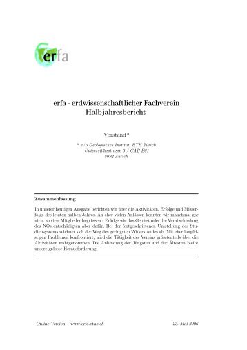 erfa - erdwissenschaftlicher Fachverein ... - erfa - ETH Zürich