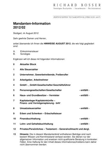 Mandanten-Information 2012/02 - Richard Bosser