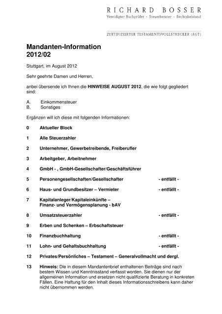 Mandanten-Information 2012/02 - Richard Bosser
