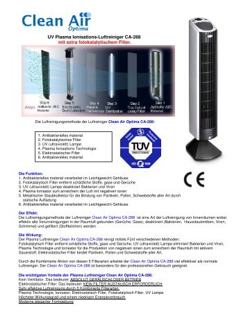 UV Plasma Ionisations-Luftreiniger CA-288 mit extra ... - Clean Air