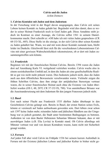 Achim Detmers, Calvin und die Juden als PDF - reformiert-info.de