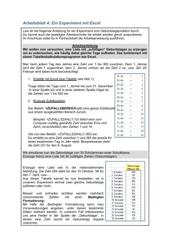 Arbeitsblatt 4: Ein Experiment mit Excel - idmthemen