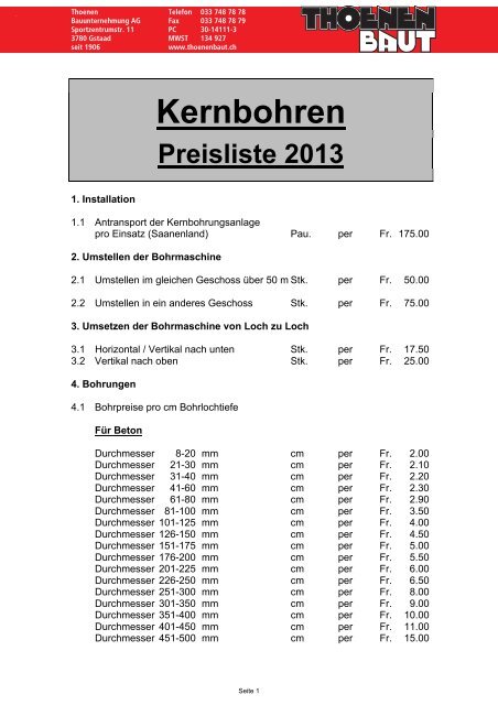 Kernbohren - Thoenen Baut AG