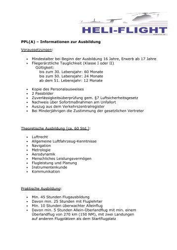 CHECKLISTE zur Ausbildung zum Privatpiloten PPL A LAPL A