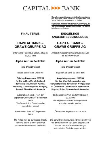 Alpha Aurum Zertifikat - Capital Bank