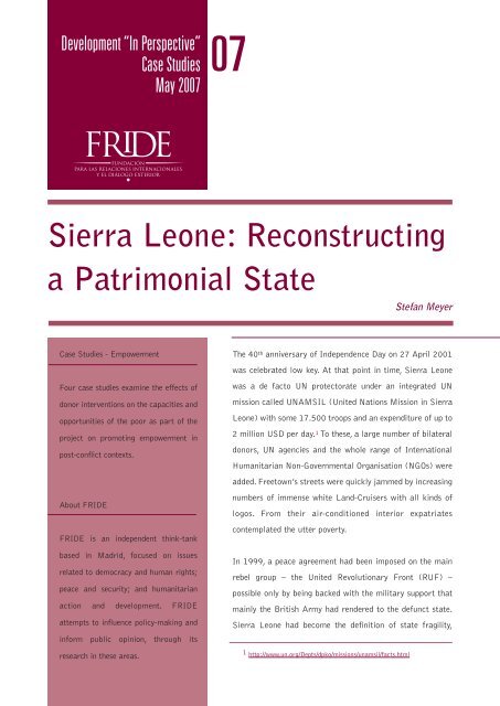 Sierra Leone: Reconstructing a Patrimonial State - Fride