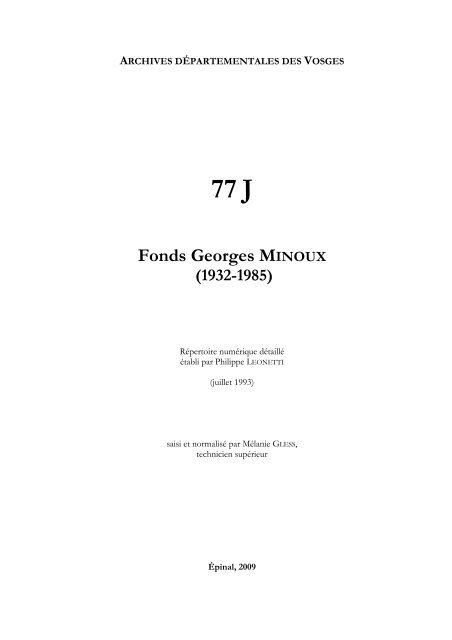 Fonds Georges MINOUX - Archives départementales