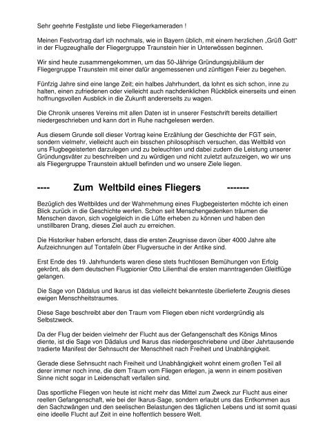 Rede zum Anlaß der 50-Jahrfeier - Fliegergruppe Traunstein