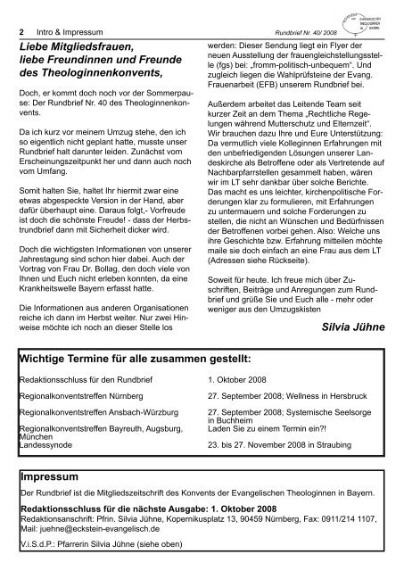 RUNDBRIEF DES THEOLOGINNENKONVENTS NR. 40 - April 2008 ...