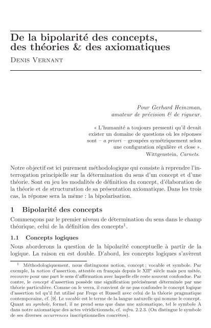 De la bipolarité des concepts, des théories & des axiomatiques