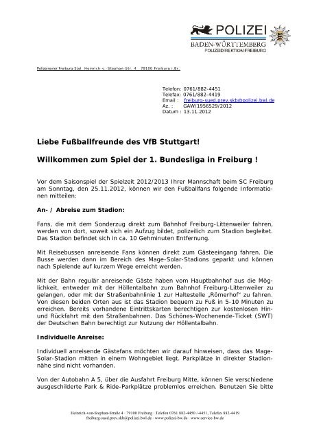 diesen Fanbrief der Freiburger Polizei - VfB Stuttgart