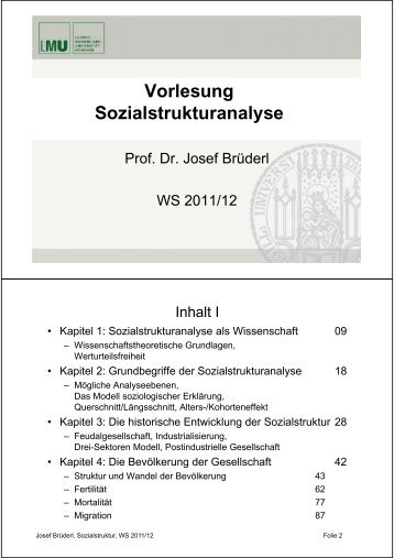 Vorlesung Sozialstrukturanalyse - Lehrstuhl Brüderl