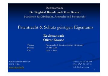 Patentrecht & Schutz geistigen Eigentums - Oliver Krause