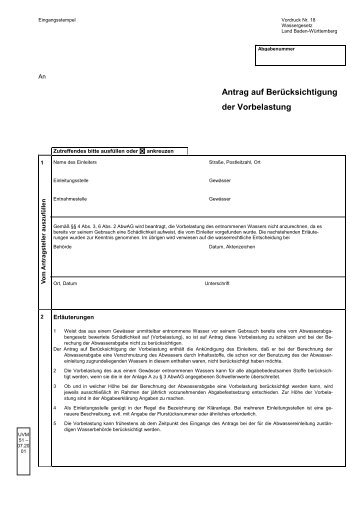 Antrag auf Berücksichtigung der Vorbelastung - Landkreis ...