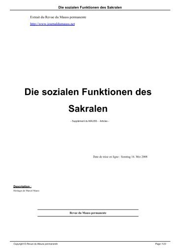 Die sozialen Funktionen des Sakralen - Revue du MAUSS ...