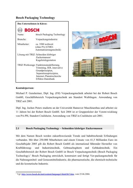 Bosch Packaging Technology - TRIZ-online