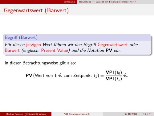 Vorlesung Finanzmathematik - an der Fakultät für Mathematik ...